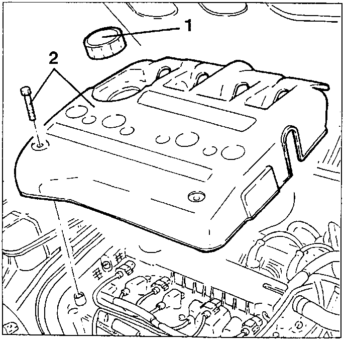 Engine cover with screws and cap removed