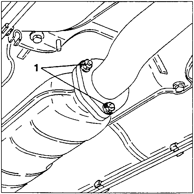 Exhaust system showing bolts at rear connection point