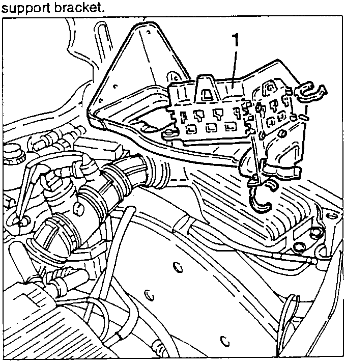 Close-up of battery support bracket and relays