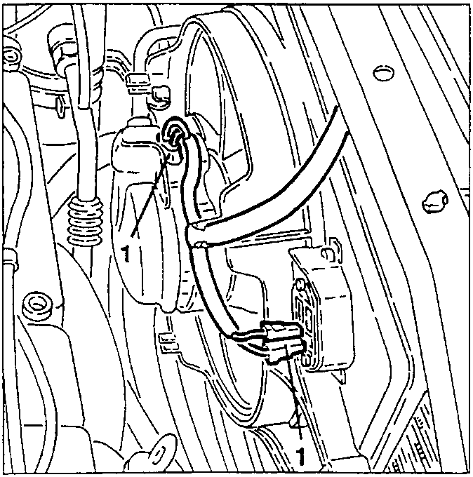 Close-up of cooling fan electrical connection labeled 1