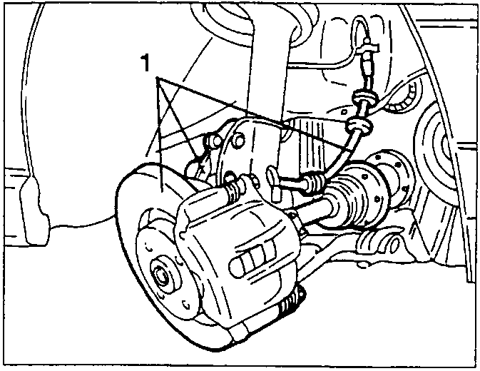 Diagram showing brake pipes and A.B.S. sensor cables being released from clamps, with wheel hubs turned forward to move axle shafts