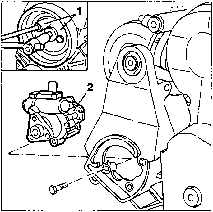 Power steering pump pulley and pump removal diagram
