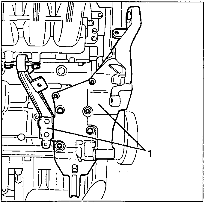 Power steering pump support and alternator removal diagram