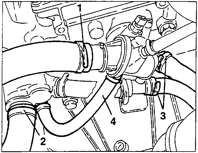 Coolant pipes being disconnected from the thermostat cup.