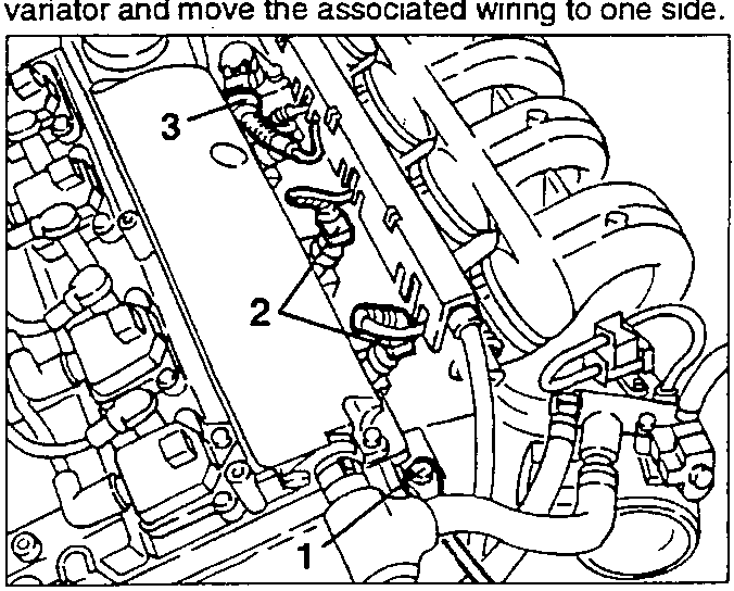 Engine diagram showing variator removal and wiring relocation