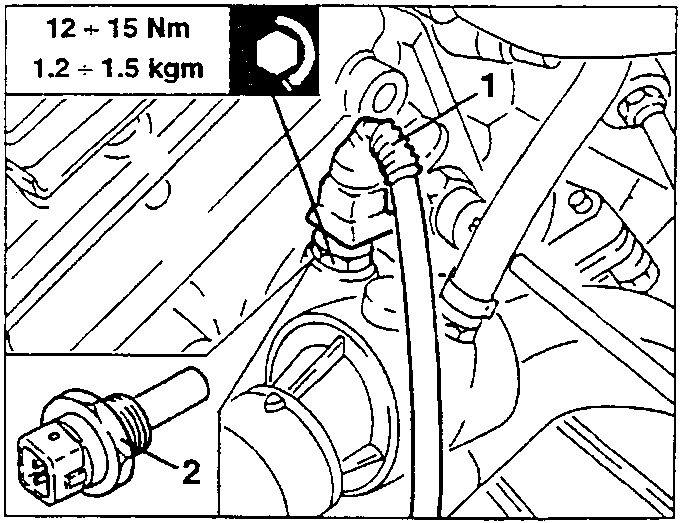 Engine coolant temperature sensor 2 and its connection 1 on the thermostatic cup