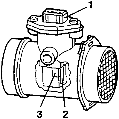 Air-flow meter with connector, measurement duct and hot film sensor