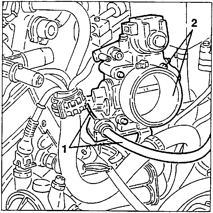 Throttle body with accelerator cable and pipes connected