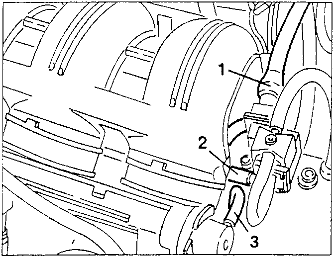 Constant idle speed actuator mounted on throttle body with vacuum pipe and electrical connector.