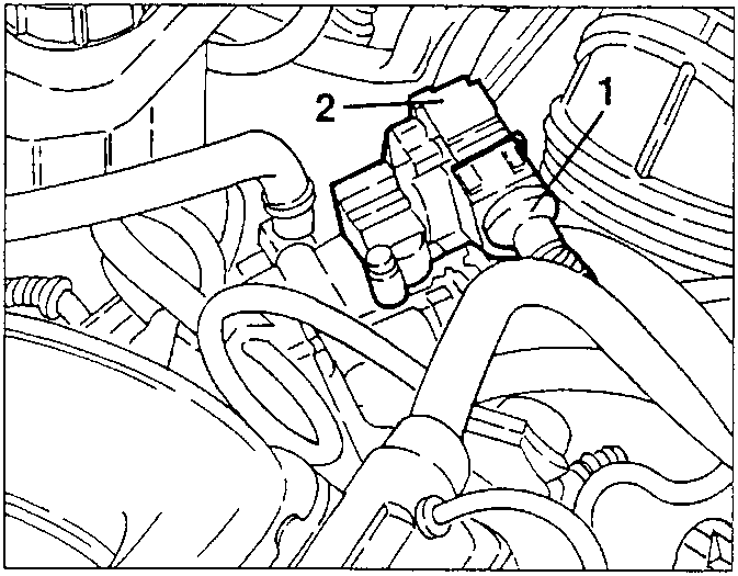 Constant idle speed actuator mounted on throttle body with vacuum pipe and electrical connector.