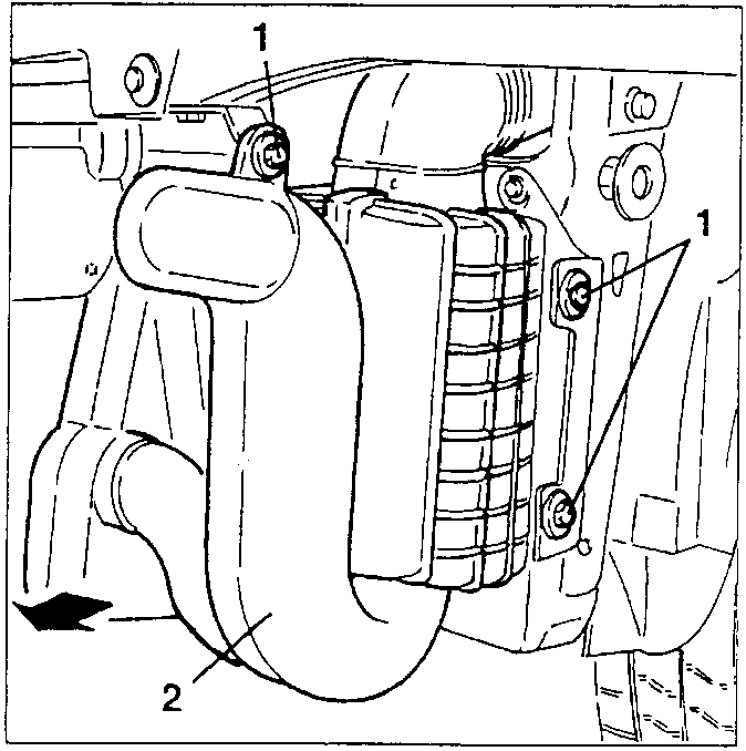 Air intake resounder with screws and pull direction indicated