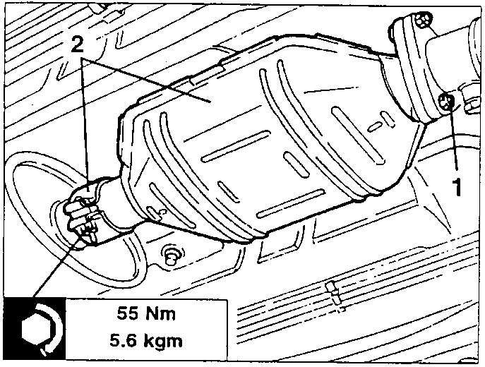 Catalytic converter with bolts and clamp