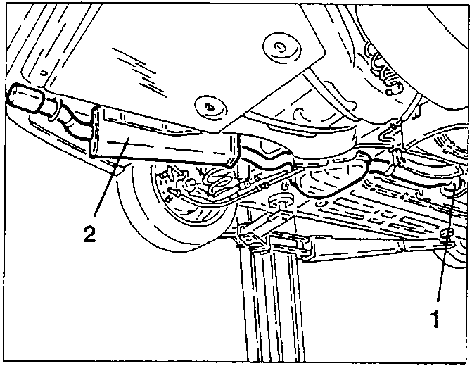 Exhaust pipe rear section with bolts and handbrake cable