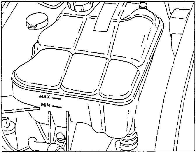 Header tank with MIN and MAX level markings