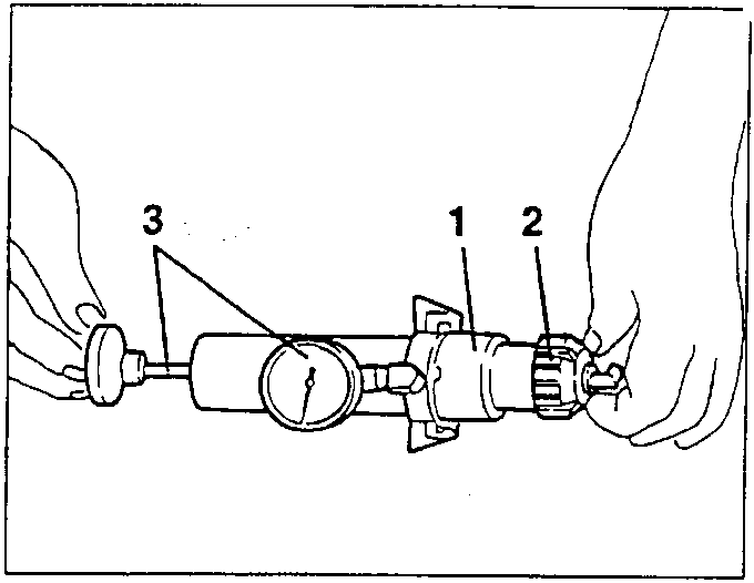 Diagram showing hands operating a pressure gauge connected to a pressurized cap and pipe.