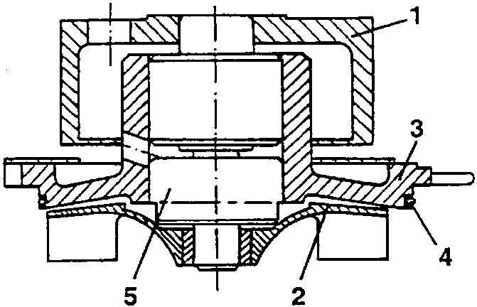 Cross-section of water pump showing pulley, impeller, pump casing, O-ring, and bearing