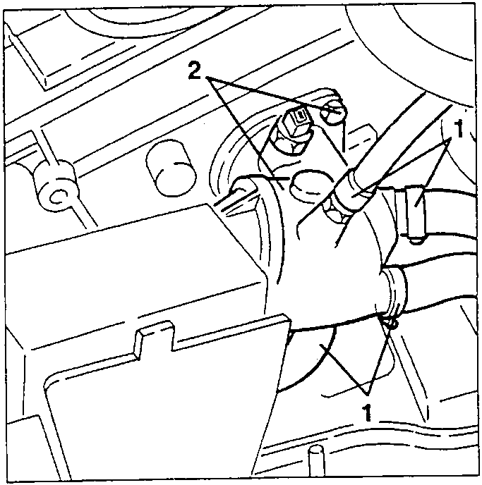 Thermostat unit removal diagram showing components 1 and 2