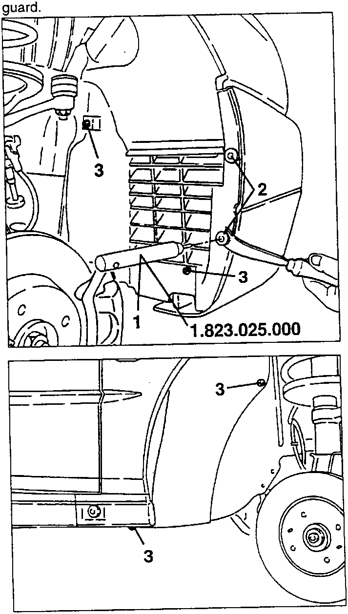 Illustrates removal/installation of engine guard component