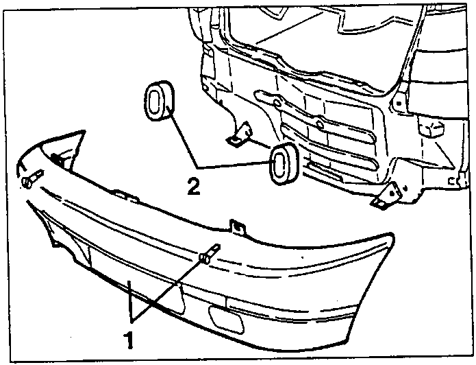 Diagram showing bumper removal with labeled parts 1 and 2