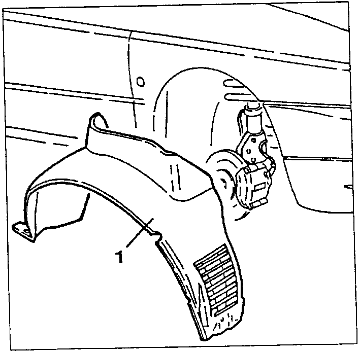 Diagram showing front gravel guard removal with labeled part 1