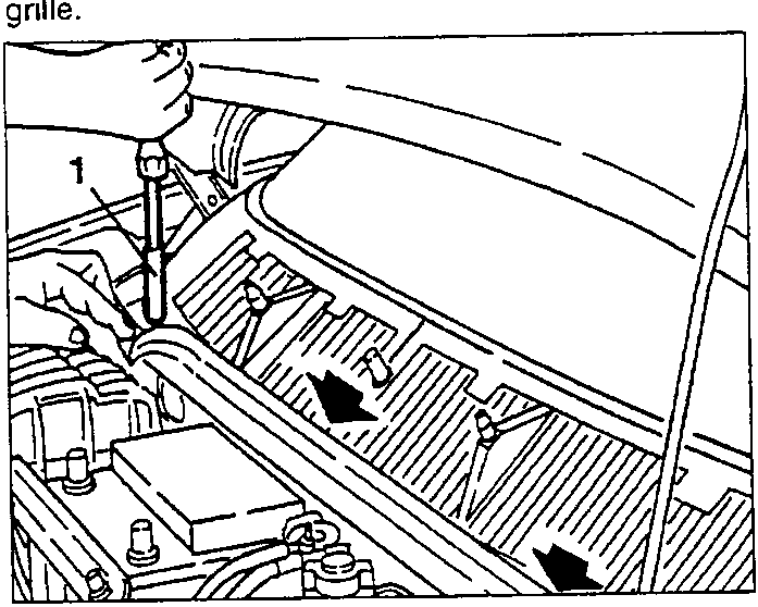 Radiator grille removal diagram showing screws and clips
