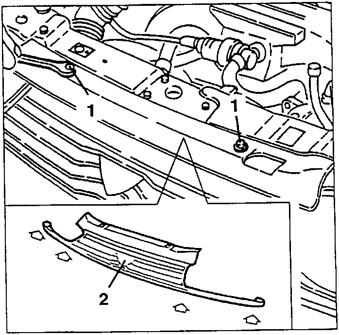 Radiator grille removal diagram showing screws and clips