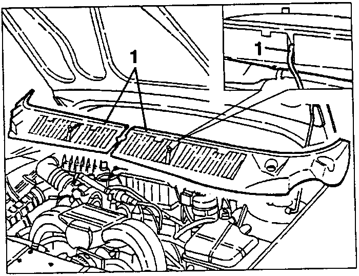 Air intake grille removal diagram showing spray hoses and grille