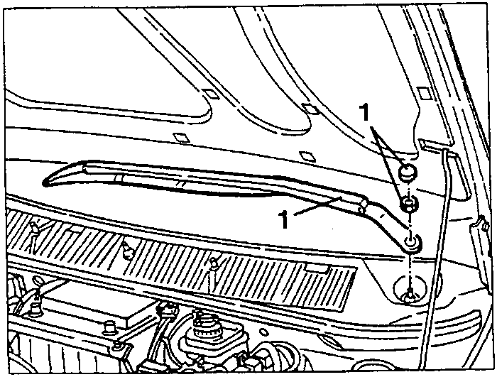 Air intake grille removal diagram showing nuts and wiper arms