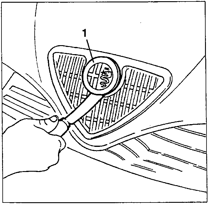 Hand pulling off logo from grille
