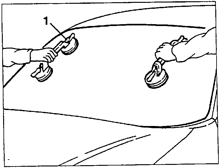 Using suction tools to remove windscreen.