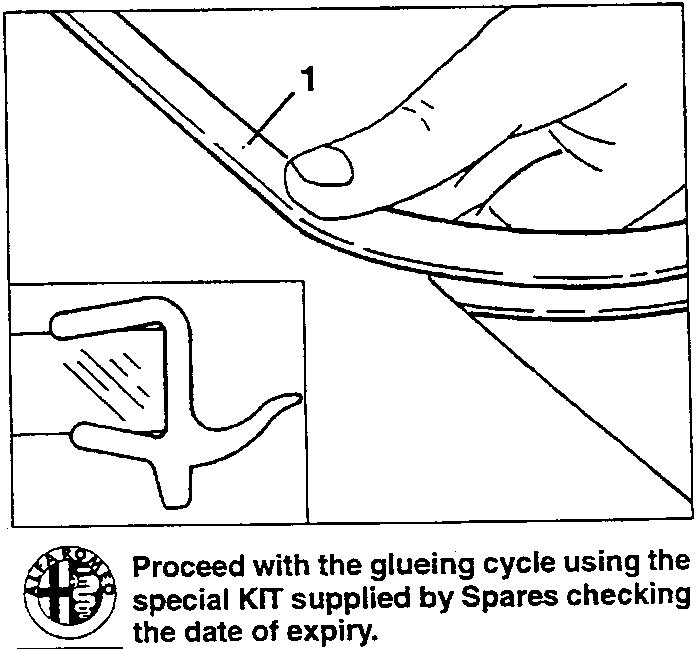 Hand fitting new profile onto windscreen; inset shows special tool