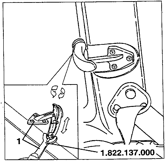 Closing device adjustment diagram showing a tool engaging a ring nut and handle.