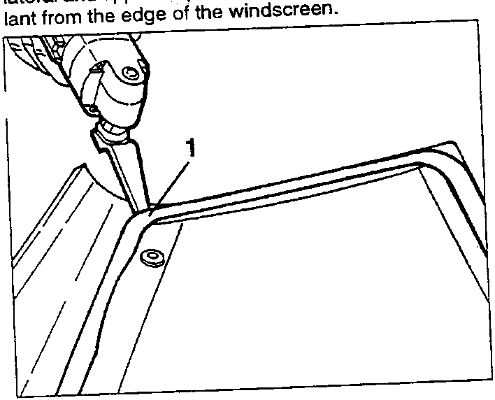 Diagram showing a tool removing a strip from the edge of a windshield.