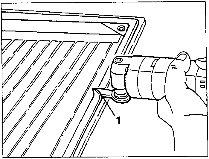 Diagram showing tool removing residual sealant from edge of rear windscreen.