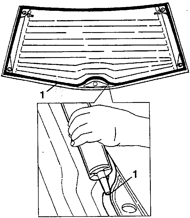 Applying sealant with nozzle and installing rear windscreen with suction cups