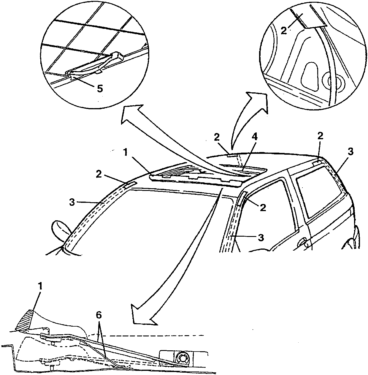 Diagram showing spoiler, blind, hose, connections, and flexible arms on a car roof.