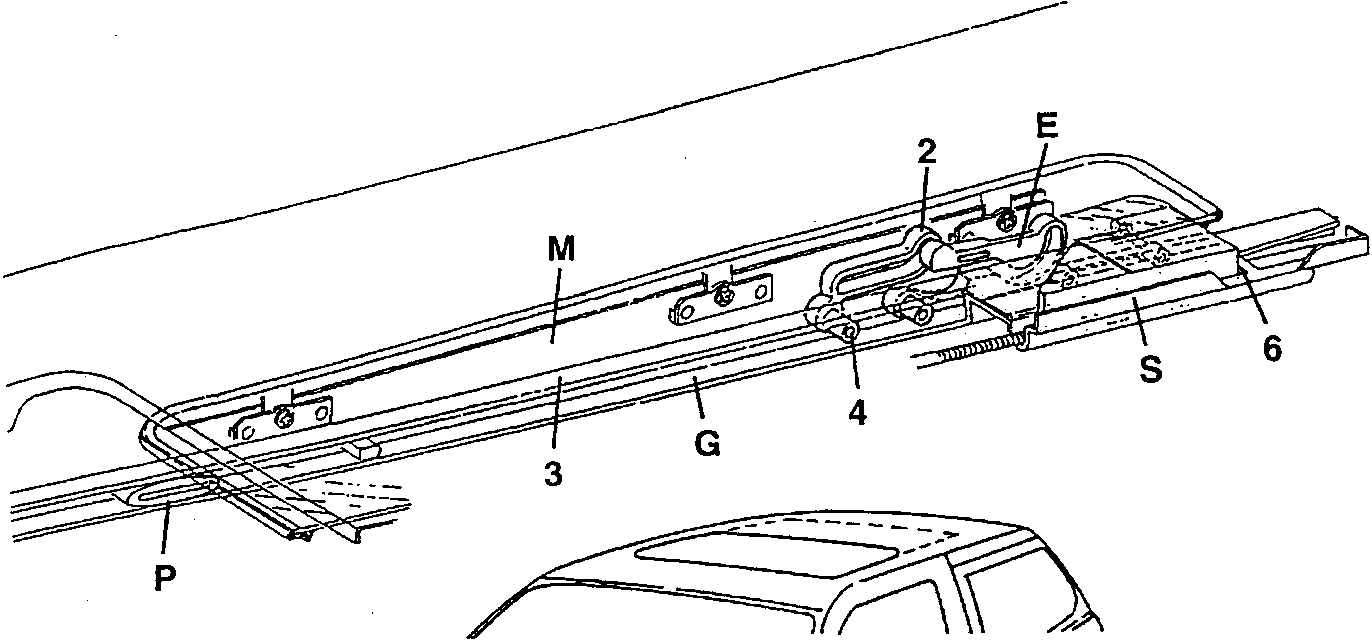 Diagram showing roof mechanism components when roof is fully open