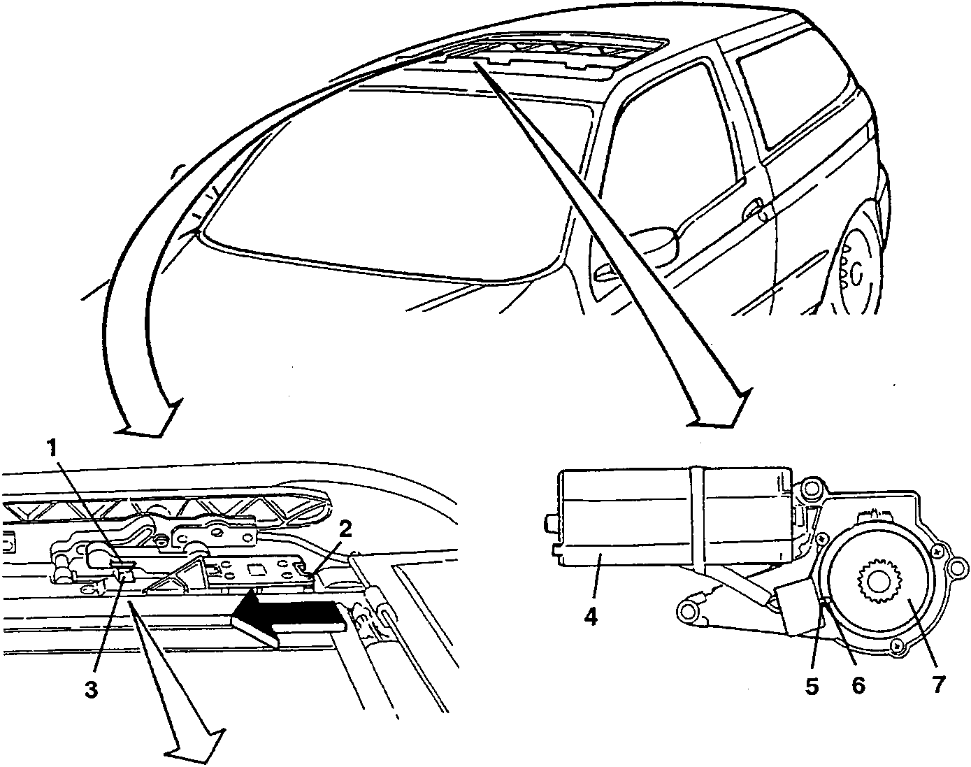 Diagram showing alignment of runners and motor components on a car roof.
