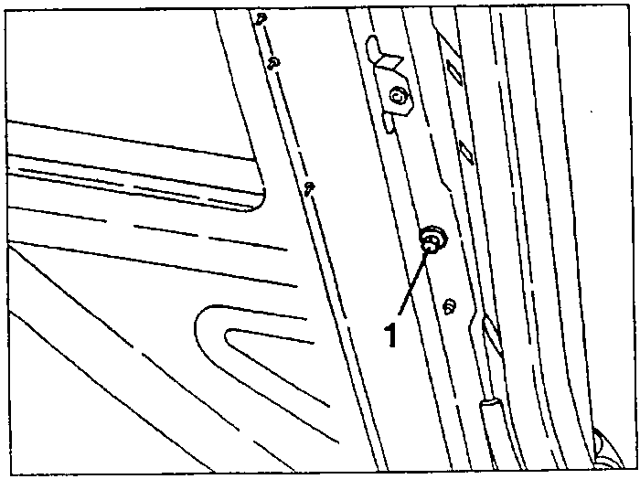 Diagram showing a screw being removed from a trim panel.