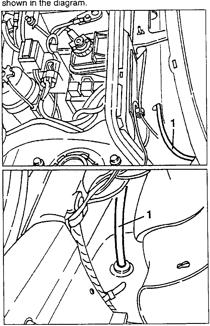 Diagram showing front and rear drainage hoses