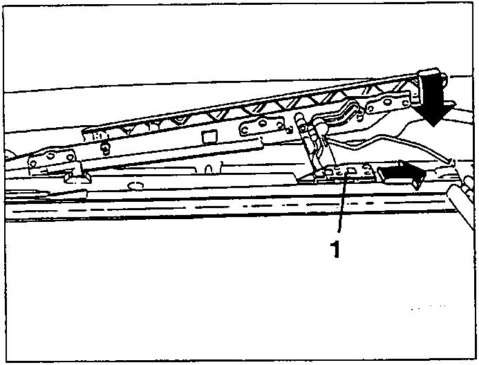 Diagram showing runners being pushed to the rear part of the roof compartment, labeled with '1'.