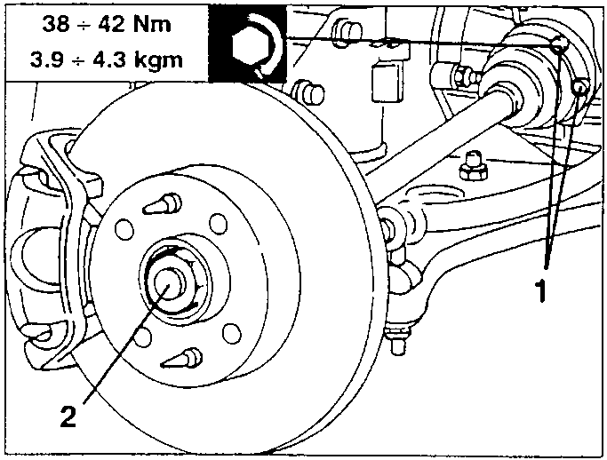 Axle shaft removal diagram showing torque specification