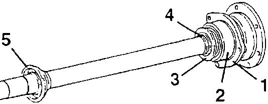 Exploded view of intermediate shaft components including bearing retainer plate, ball bearing, flexible washer, bearing retainer ring, and cup for bearing.