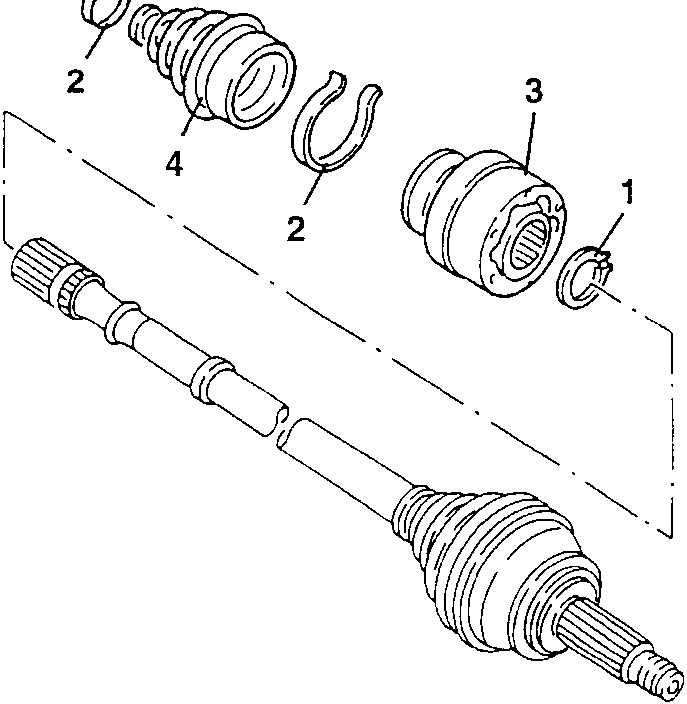 Disassembled CV joint with parts labeled 1, 2, 3, 4