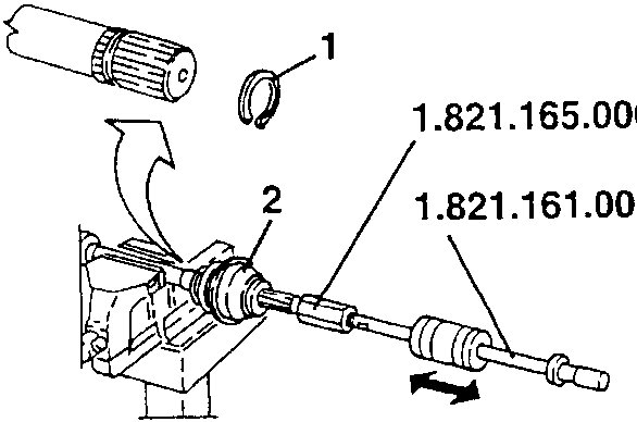 Diagram showing removal of joint using tools 1.821.165.000 and 1.821.161.000.