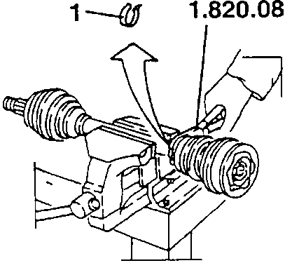 Diagram showing installation of inner boot clamp using tool 1.820.082.000.
