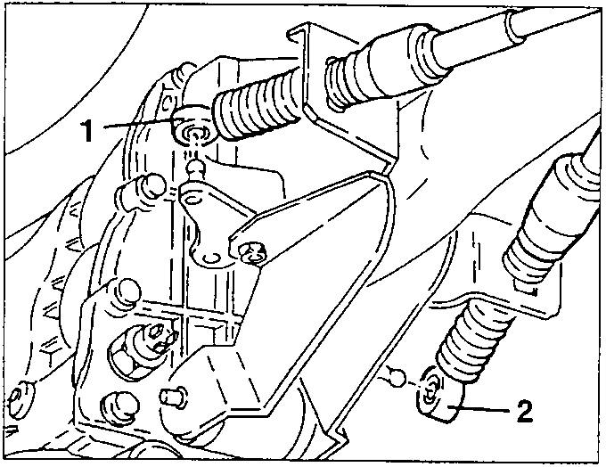 Gearshift control cables attached to power unit rear support.