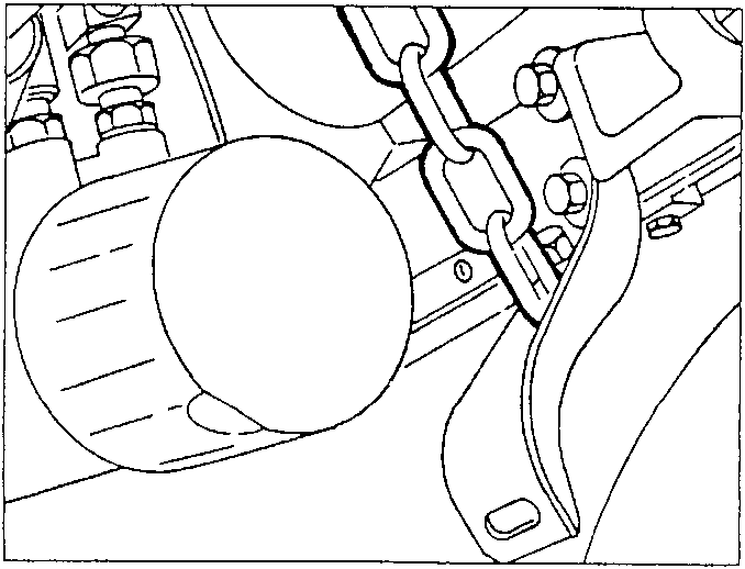 Diagram showing chain fastened to exhaust pipe bracket