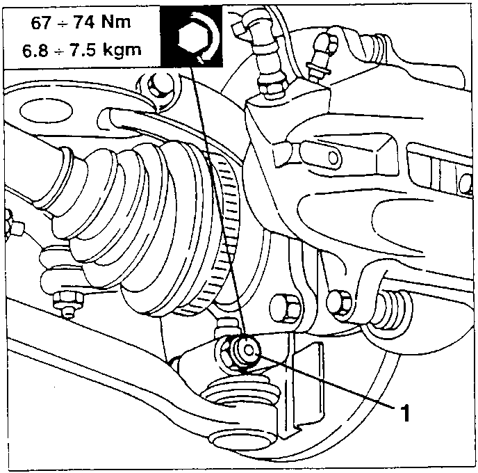 Wishbone bolts with torque specification 67 ÷ 74 Nm (6.8 ÷ 7.5 kgm)
