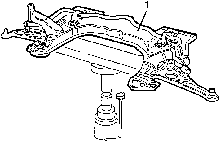 Crossmember with wishbones and stabilizer bar being removed